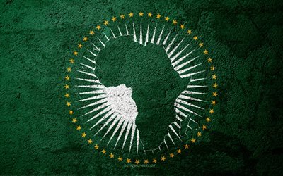 Bandeira da Uni&#227;o Africana, textura de concreto, pedra de fundo, Bandeira da Uni&#227;o africana, &#193;frica, Uni&#227;o Africana, bandeiras da pedra
