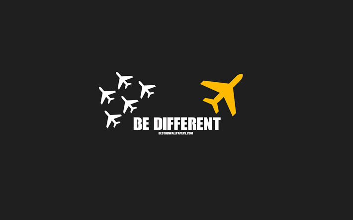 Be different, airplanes, motivation, gray background, creative art, Be different concepts
