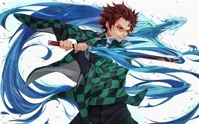 Tanjirou Kamado, blue snakes, manga, Kimetsu no Yaiba, sword, VS Battles