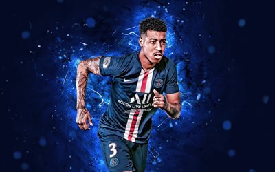 1 2019-2020 Presnel Kimpembe, 4k, sezon, Fransız futbolcular, defans, PSG, neon ışıkları, Kimpembe, futbol, İzle, Paris Saint-Germain