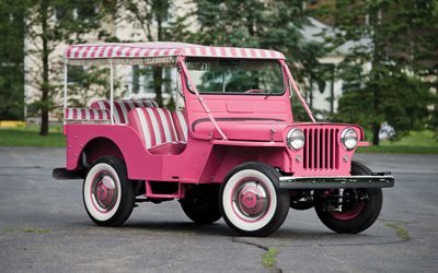 Willys Jeep Gala Surrey, DJ-3A, 1960, retro SUV, american retro cars, pink Jeep Willys, american cars, Jeep