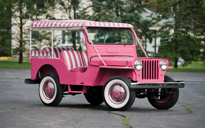 Jeep Willys de Gala Surrey, DJ-3A, 1960, r&#233;tro SUV am&#233;ricain de voitures r&#233;tro, rose Jeep Willys, des voitures am&#233;ricaines, Jeep