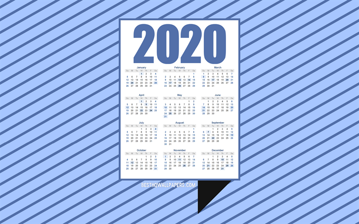2020 calendar, blue lines background, blue 2020 calendar, creative art, calendar for 2020, 2020 concepts
