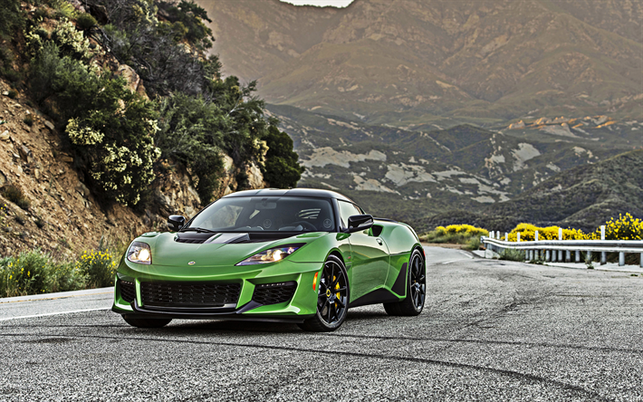 Lotus Evora GT, 2020, vista frontal, exterior, verde novo, Evora GT, carros esportivos, Lotus