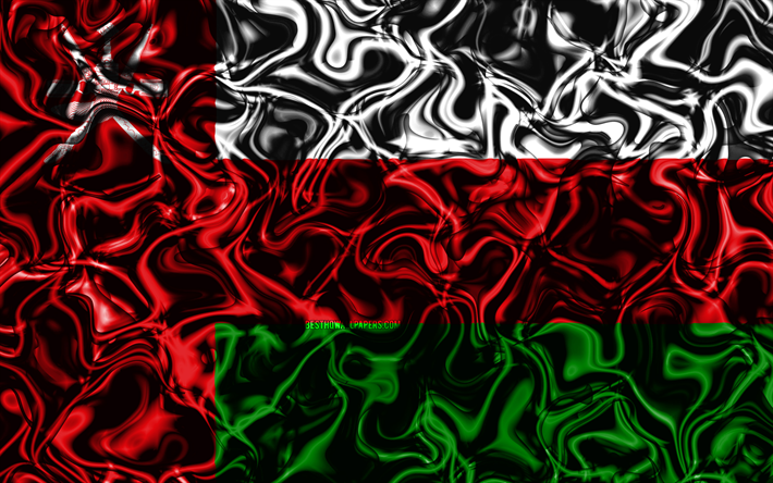 4k, Bandeira de Om&#227;, resumo de fuma&#231;a, &#193;sia, s&#237;mbolos nacionais, De Omani bandeira, Arte 3D, Om&#227; 3D bandeira, criativo, Pa&#237;ses asi&#225;ticos, O seu