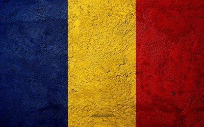 Flag of Chad, concrete texture, stone background, Chad flag, Africa, Chad, flags on stone