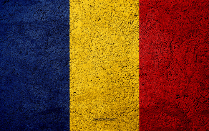 Flaggan i Tchad, konkret struktur, sten bakgrund, Tchads flagga, Afrika, Tchad, flaggor p&#229; sten
