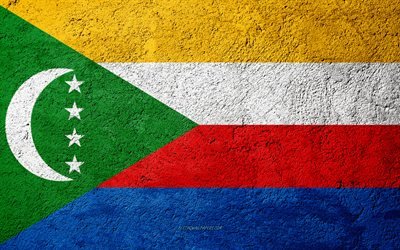Flag of Comoros, concrete texture, stone background, Comoros flag, Africa, Comoros, flags on stone