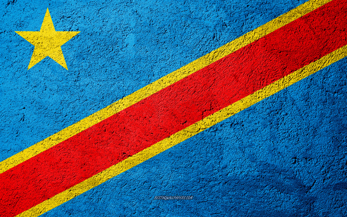Flag of Democratic Republic of Congo, concrete texture, stone background, Africa, Democratic Republic of Congo, flags on stone
