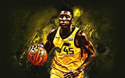 Donovan Mitchell, Utah Jazz, American basketball player, portrait, the NBA, USA, basketball, yellow stone background