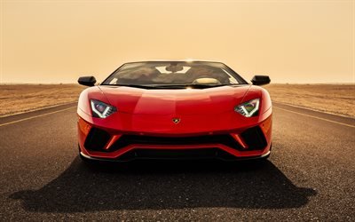 Lamborghini Aventador, 2019, front view, exterior, red supercar, italian sports cars, Aventador S, Lamborghini