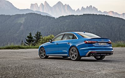 Audi S4, 2020, exterior, rear view, blue sedan, new blue S4, German cars, Audi