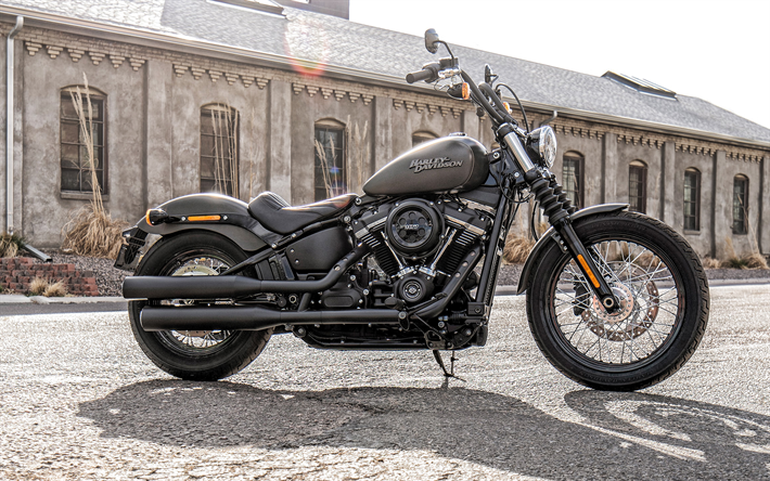 Harley-Davidson Street-Bob, 2019, musta moottoripy&#246;r&#228;, ulkoa, amerikkalainen moottoripy&#246;rien, Harley-Davidson