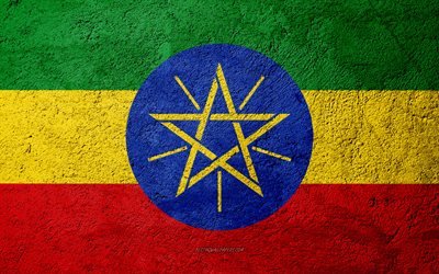 Flag of Ethiopia, concrete texture, stone background, Ethiopia flag, Africa, Ethiopia, flags on stone