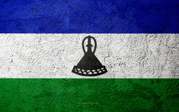 Flag of Lesotho, concrete texture, stone background, Lesotho flag, Africa, Lesotho, flags on stone