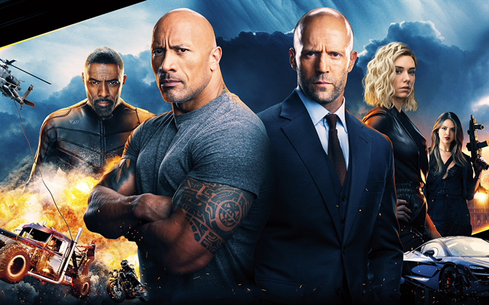 Fast Furious, Hobbs and Shaw, 2019, 4k, poster, all actors, promotional materials, Dwayne Johnson, Jason Statham