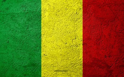 Flag of Mali, concrete texture, stone background, Mali flag, Africa, Mali, flags on stone