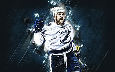 Steven Stamkos, Tampa Bay Lightning, NHL, estados UNIDOS, Canad&#225; jugador de hockey, creativo azul de fondo, hockey