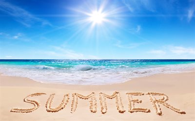 sommaren begrepp, 4k, kusten, havet, str&#229;lande sol, v&#229;gor, paradiseб sommaren