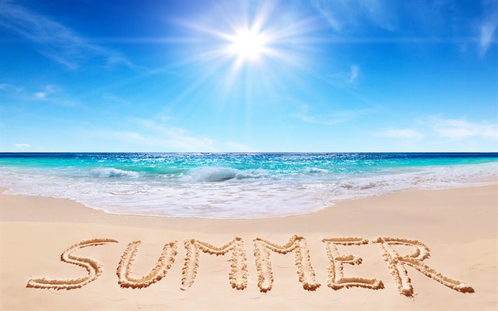 verano conceptos, 4k, costa, mar, sol, olas, paradiseб verano