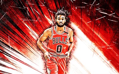 4k, Coby White, grunge art, Chicago Bulls, NBA, basketball, Alec Jacoby White, USA, Coby White Chicago Bulls, red abstract rays, creative, Coby White 4K