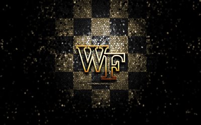 Wake Forest Demon Deacons, glitter logo, NCAA, brown black checkered background, USA, american football team, Wake Forest Demon Deacons logo, mosaic art, american football, America
