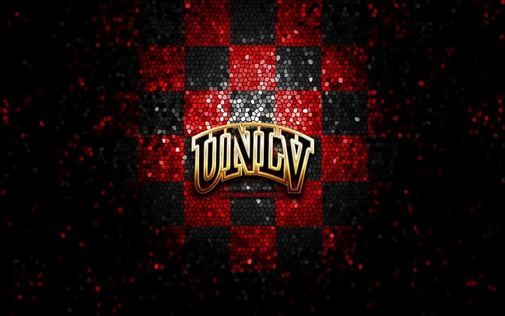 UNLV Rebels, glitter logo, NCAA, red black checkered background, USA, american football team, UNLV Rebels logo, mosaic art, american football, America