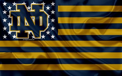 Notre Dame Fighting Irish, American football team, creative American flag, blue and gold flag, NCAA, Notre Dame, Indiana, USA, Notre Dame Fighting Irish logo, emblem, silk flag, American football