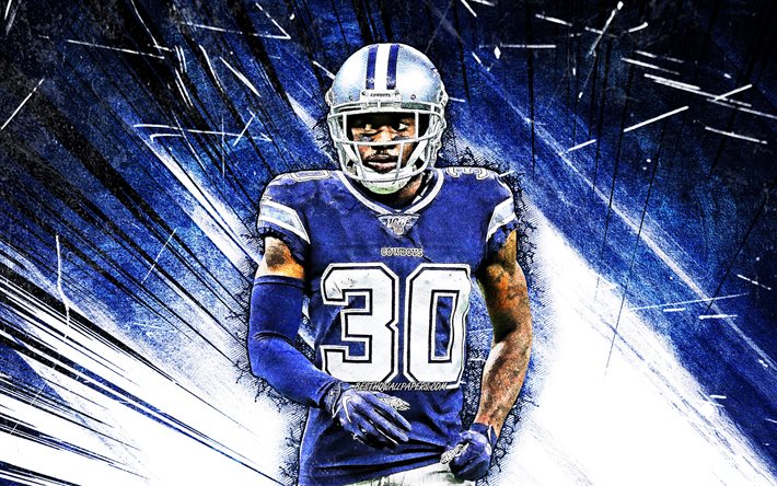 4k, Anthony Brown, grunge arte, Dallas Cowboys, futebol americano, NFL, cornerback, Anthony E Shaquille Marrom, A Liga Nacional De Futebol, azul resumo raios, Anthony Brown Dallas Cowboys, Anthony Brown 4K