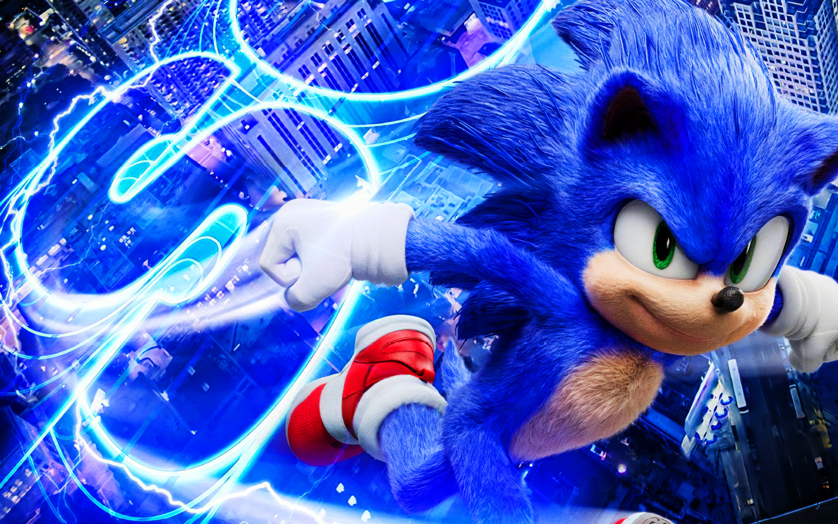 Sonic, lightings, Sonic The Hedgehog, 2020 movie, artwork, Blue Sonic.