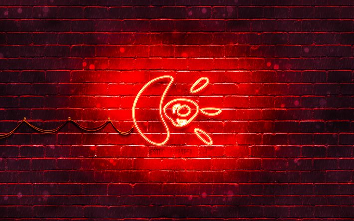 Logitech punainen logo, 4k, punainen brickwall, Logitech-logo, merkkej&#228;, Logitech neon-logo, Logitech