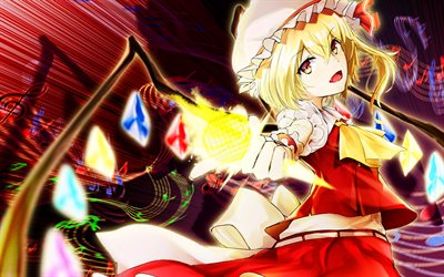 Flandre Scarlet, 4K, Touhou, artwork, manga, Touhou Project, colorful crystals, Touhou characters, Flandre Scarlet Touhou