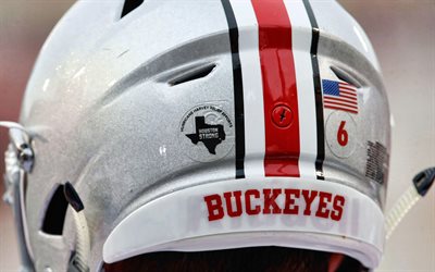 Ohio State Buckeyes, Time de futebol americano, criativo bandeira Americana, vermelho bandeira branca, NCAA, Colombo, Ohio, EUA, Ohio State Buckeyes logotipo, emblema, seda bandeira, Futebol americano