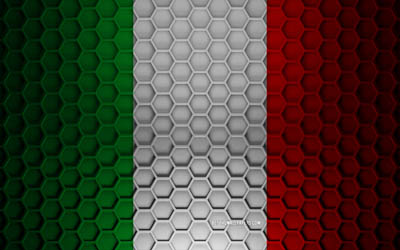 Italy flag, 3d hexagons texture, Italy, 3d texture, Italy 3d flag, metal texture, flag of Italy