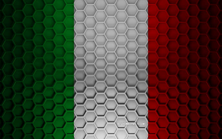 イタリア国旗, 3D六角形テクスチャ, イタリア, 3Dテクスチャ, イタリア 3D フラグ, 金属の質感, イタリアの国旗