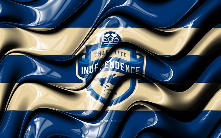 Charlotte Independence flagga, 4k, bl&#229; och beige 3D -v&#229;gor, USL, amerikansk fotbollslag, Charlotte Independence logo, fotboll, Charlotte Independence FC