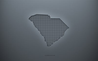 South Carolina, 灰色の創造的な背景, 米国, 灰色の紙の質感, アメリカの州, サウスカロライナ州の地図のシルエット, サウスカロライナの地図, 灰色の背景, サウスカロライナの3Dマップ