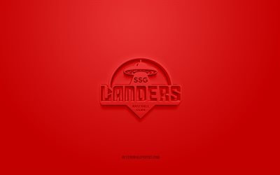 SSG Landers, yaratıcı 3D logo, kırmızı arka plan, KBO Ligi, 3d amblem, G&#252;ney Kore beyzbol Kul&#252;b&#252;, Incheon, G&#252;ney Kore, 3d sanat, beyzbol, SSG Landers 3d logo