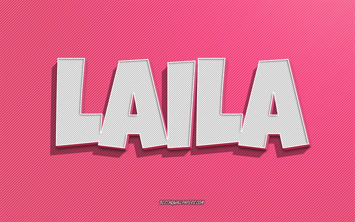 laila, rosa linienhintergrund, tapeten mit namen, laila-name, weibliche namen, laila-gru&#223;karte, strichzeichnungen, bild mit laila-namen