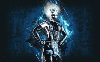 Frost, Mortal Kombat, fundo de pedra azul, Mortal Kombat 11, arte grunge Frost, personagens do Mortal Kombat, personagem Frost, Frost Death Battle