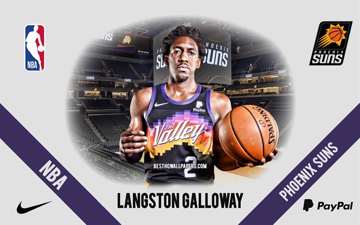 Langston Galloway, Phoenix Suns, American Basketball Player, NBA, portrait, USA, basketball, Phoenix Suns Arena, Phoenix Suns logo