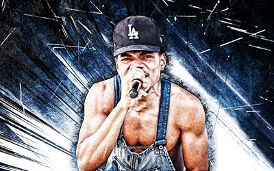 4k, Chance The Rapper, grunge art, american rapper, music stars, Chance The Rapper with microphone, blue abstract rays, Chancellor Johnathan Bennett, american celebrity, Chance The Rapper 4K