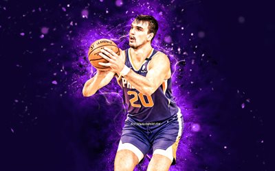 Dario Saric, 4k, Phoenix Suns, NBA, basket-ball, n&#233;ons violets, Dario Saric Phoenix Suns, Dario Saric 4K