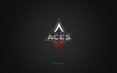 Las Vegas Aces, club di basket americano, WNBA, logo rosso, sfondo grigio in fibra di carbonio, basket, Las Vegas, USA, logo Las Vegas Aces