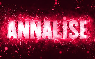 Happy Birthday Annalise, 4k, pink neon lights, Annalise name, creative, Annalise Happy Birthday, Annalise Birthday, popular american female names, picture with Annalise name, Annalise