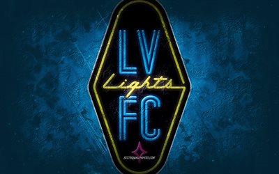 Las Vegas Lights FC, American soccer team, blue background, Las Vegas Lights FC logo, grunge art, USL, soccer, Las Vegas Lights FC emblem