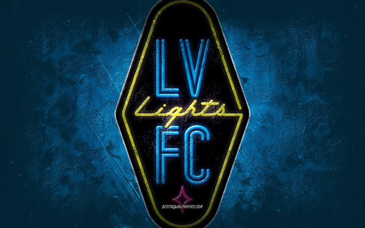 Las Vegas Lights FC, &#233;quipe de football am&#233;ricaine, fond bleu, logo Las Vegas Lights FC, art grunge, USL, football, embl&#232;me Las Vegas Lights FC