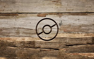 Logotipo de madeira do Pok&#233;mon Go, 4K, planos de fundo de madeira, marcas de jogos, logotipo do Pok&#233;mon Go, criativo, escultura em madeira, Pok&#233;mon Go