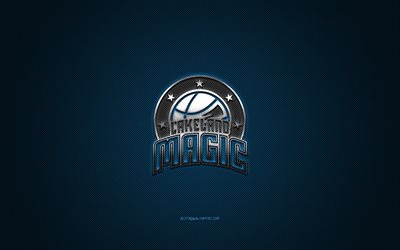 Lakeland Magic, club di basket americano, logo argento, sfondo blu in fibra di carbonio, NBA G League, basket, Florida, USA, logo Lakeland Magic