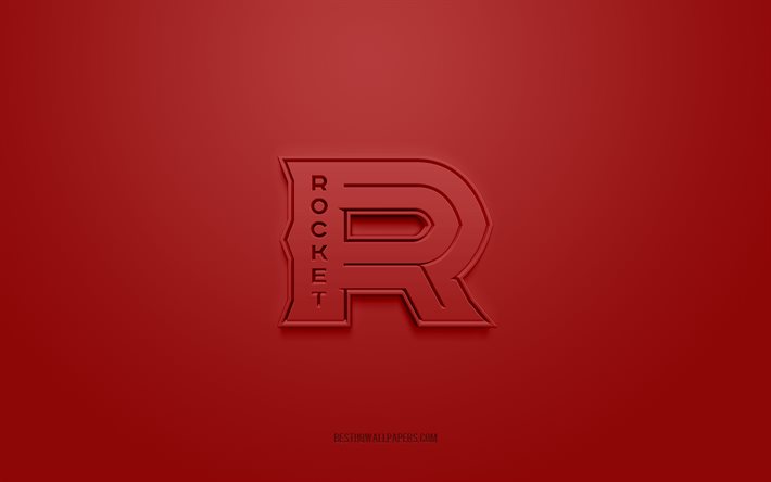Laval Rocket, creative 3D logo, red background, AHL, 3d emblem, Caadian Hockey Team, American Hockey League, Quebec, Canada, 3d art, hockey, Laval Rocket 3d logo